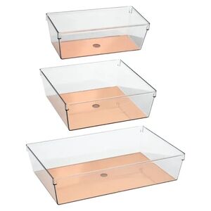 Clear Rose Gold Acrylic Organizers Pack Of 3